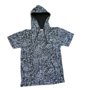 REASON BRAND Hoodie Graffiti Short Sleeve Size S Men Streetwear Skater Black
